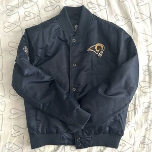 small navy blue la rams nfl bomber jacket